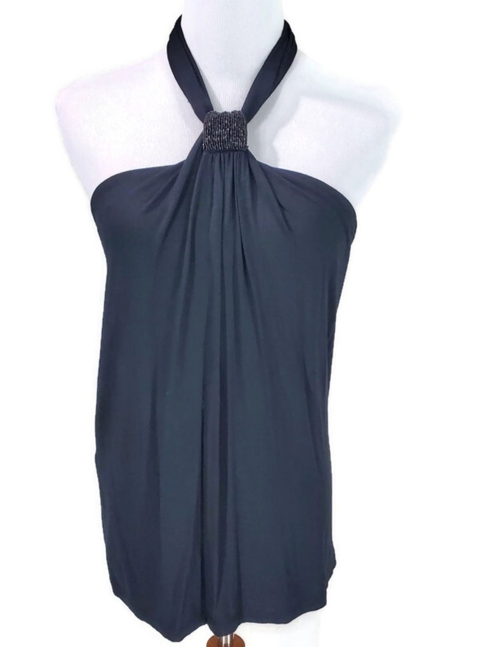 NWT EXPRESS Black Y2K Tube Top  With Beaded Halter Neckline Detail XS